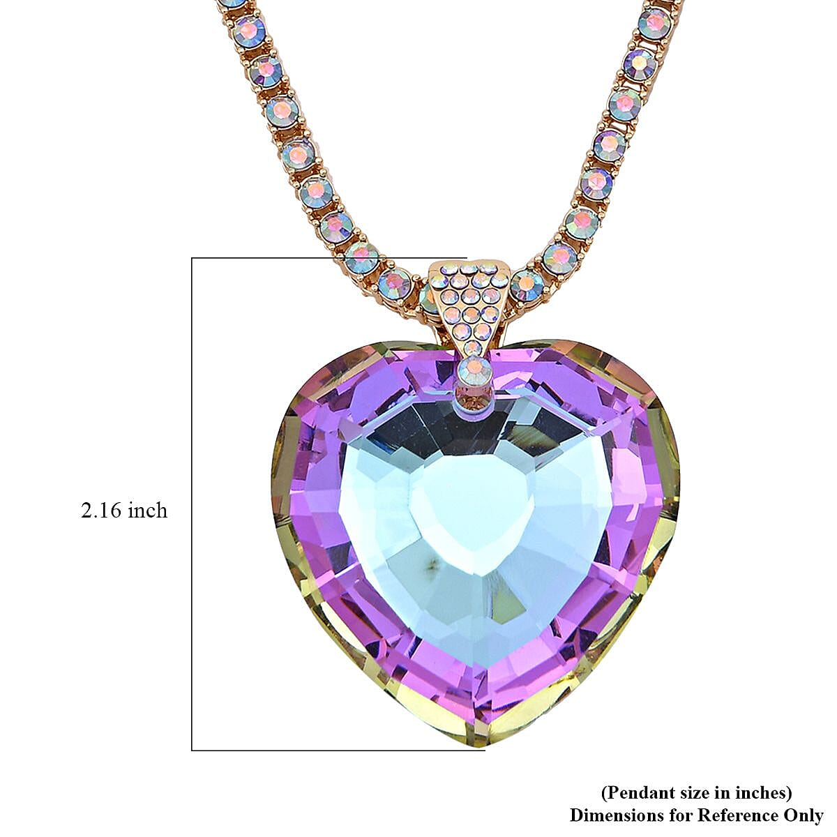 Purple Magic Color Glass and Purple Austrian Crystal Heart of Ocean Pendant Necklace 20 Inches in Goldtone image number 4