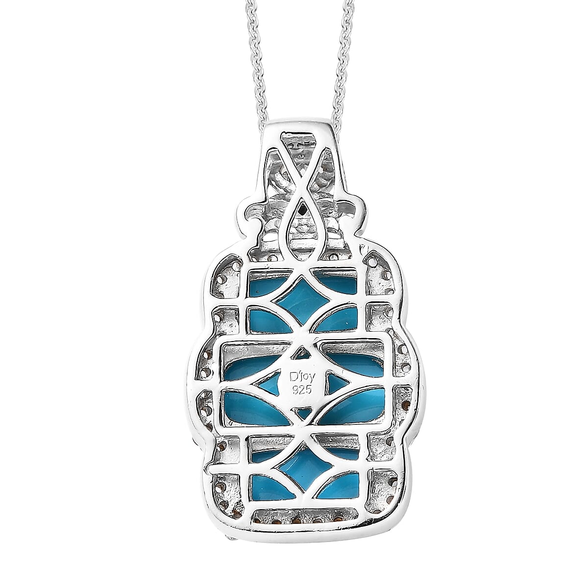 Sleeping Beauty Turquoise and White Zircon Pendant Necklace 20 Inches in Vermeil YG and Platinum Over Sterling Silver 6.10 ctw