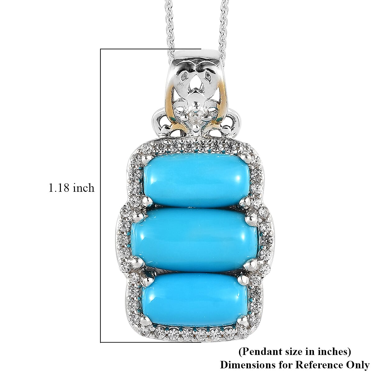 Sleeping Beauty Turquoise and White Zircon Pendant Necklace 20 Inches in Vermeil YG and Platinum Over Sterling Silver 6.10 ctw