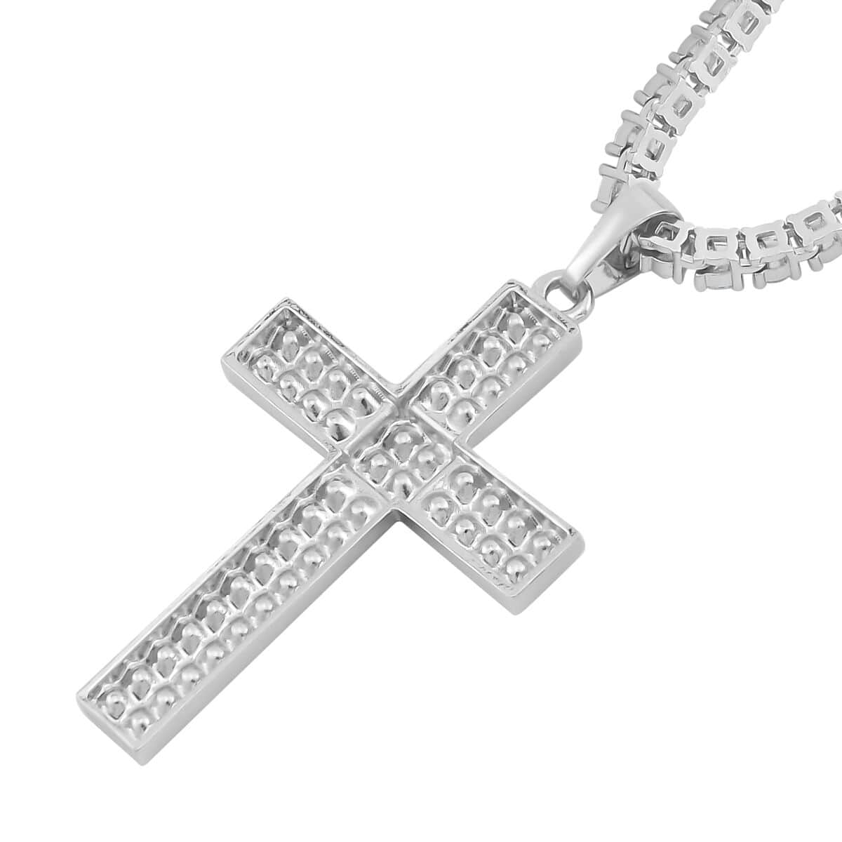 White Austrian Crystal Cross Pendant Necklace 20 Inches in Silvertone image number 4