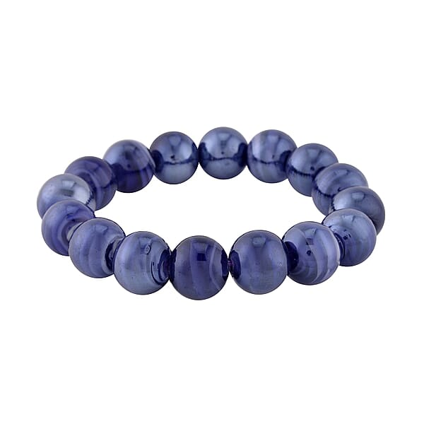 Purple Color Beaded Stretch Bracelet and Earrings in Stainless Steel , Tarnish-Free, Waterproof, Sweat Proof Jewelry