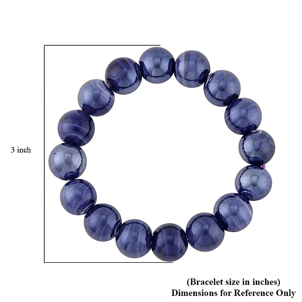 Purple Color Beaded Stretch Bracelet and Earrings in Stainless Steel , Tarnish-Free, Waterproof, Sweat Proof Jewelry
