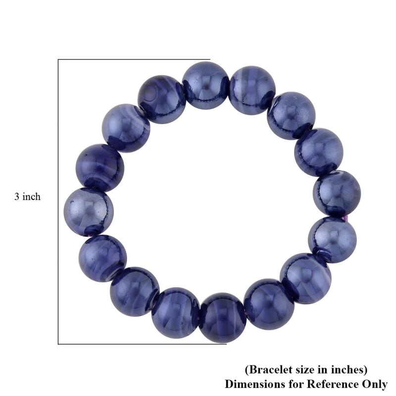 Purple Color Beaded Stretch Bracelet and Earrings in Stainless Steel , Tarnish-Free, Waterproof, Sweat Proof Jewelry