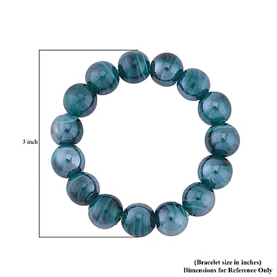 Green Color Beaded Stretch Bracelet and Earrings in Stainless Steel , Tarnish-Free, Waterproof, Sweat Proof Jewelry