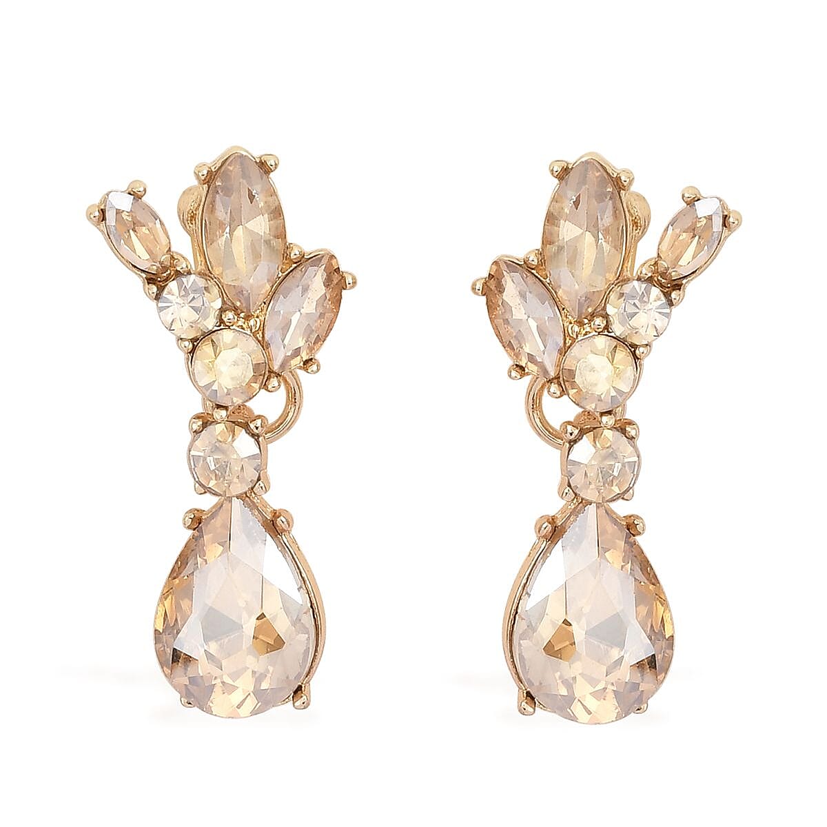 Simulated Champagne Sapphire and Champagne Austrian Crystal Earrings and Necklace 20-22 Inches in Goldtone