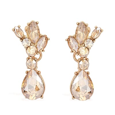 Simulated Champagne Sapphire and Champagne Austrian Crystal Earrings and Necklace 20-22 Inches in Goldtone