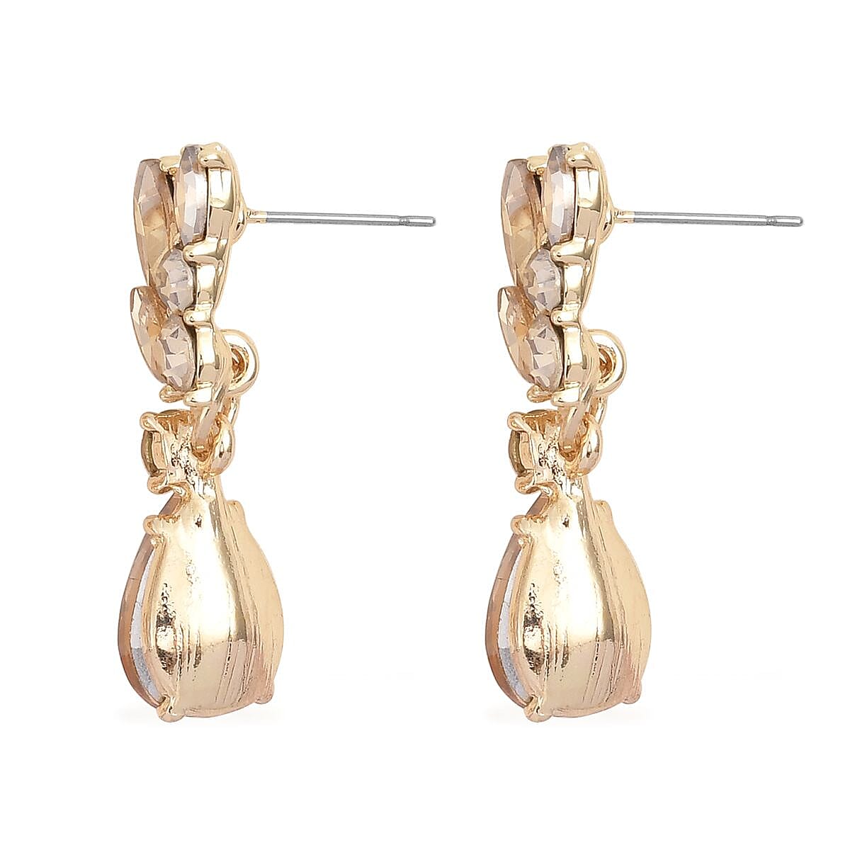 Simulated Champagne Sapphire and Champagne Austrian Crystal Earrings and Necklace 20-22 Inches in Goldtone