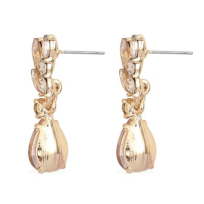 Simulated Champagne Sapphire and Champagne Austrian Crystal Earrings and Necklace 20-22 Inches in Goldtone