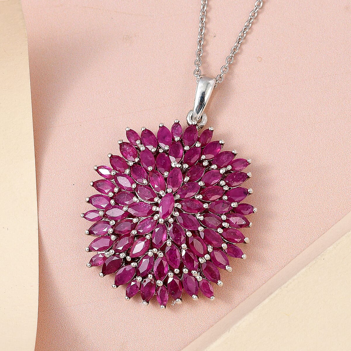 Niassa Ruby (FF) Cluster Pendant Necklace 20 Inches in Platinum Over Sterling Silver 12.75 ctw image number 1