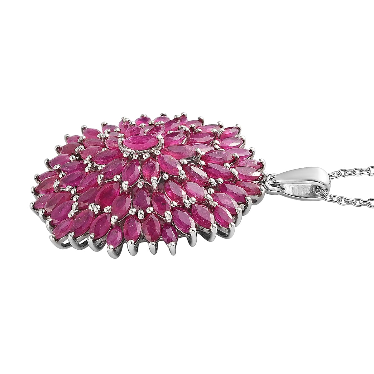Niassa Ruby (FF) Cluster Pendant Necklace 20 Inches in Platinum Over Sterling Silver 12.75 ctw image number 3
