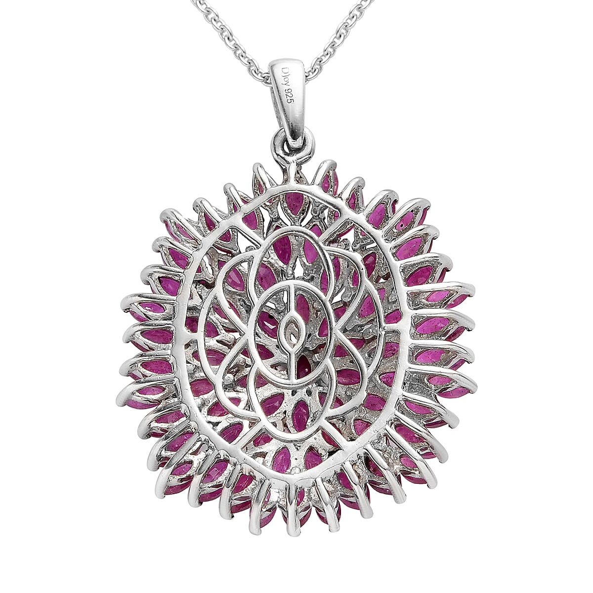 Niassa Ruby (FF) Cluster Pendant Necklace 20 Inches in Platinum Over Sterling Silver 12.75 ctw image number 4