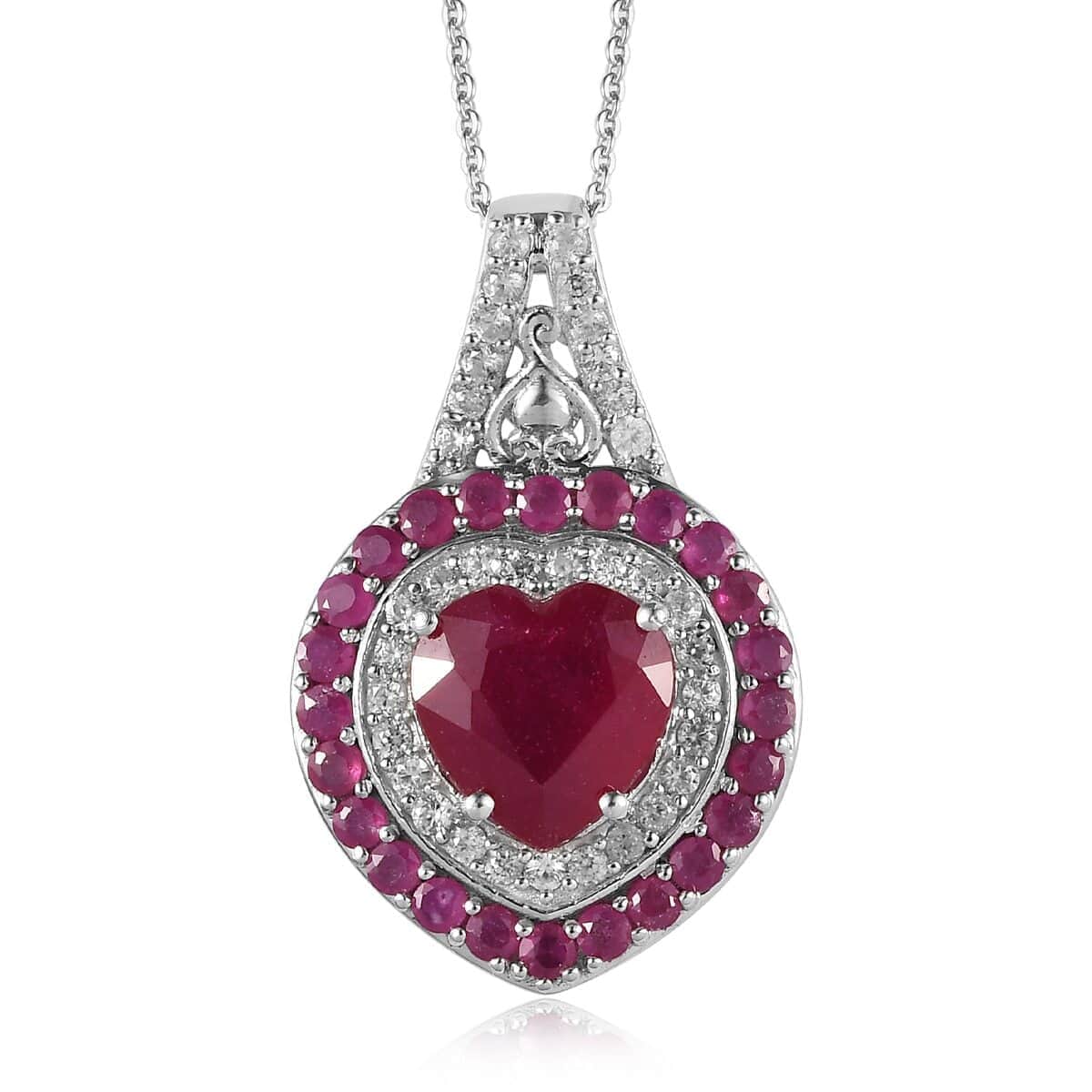 TLV Niassa Ruby, Natural White Zircon Pendant Necklace (20 Inches) in Platinum Over Sterling Silver 7.00 ctw image number 0