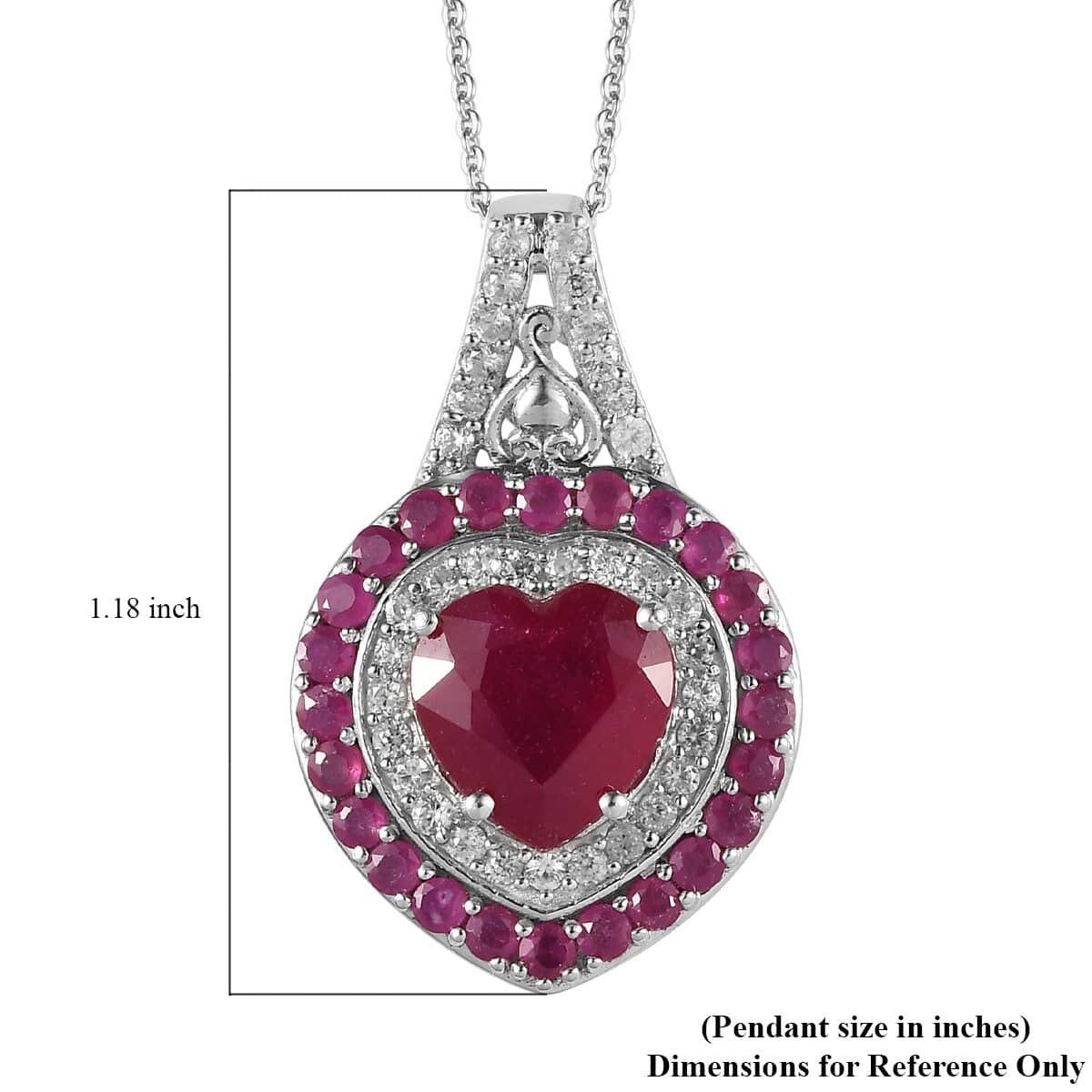 TLV Niassa Ruby, Natural White Zircon Pendant Necklace (20 Inches) in Platinum Over Sterling Silver 7.00 ctw image number 5