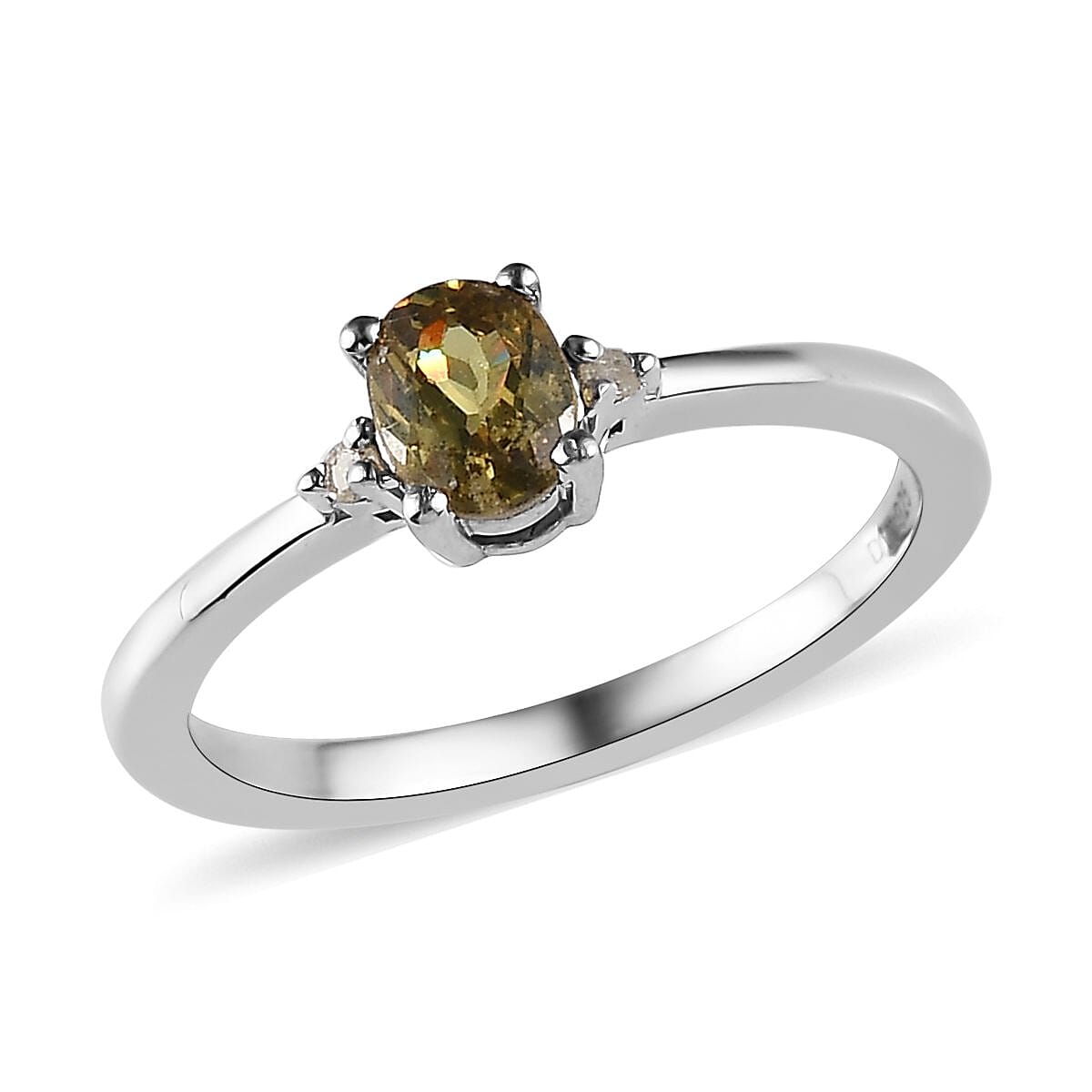 Ambanja Demantoid Garnet and Diamond Accent Solitaire Ring (Size 5.0) Pendant Necklace 20 Inches in Platinum Over Sterling Silver 1.00 ctw