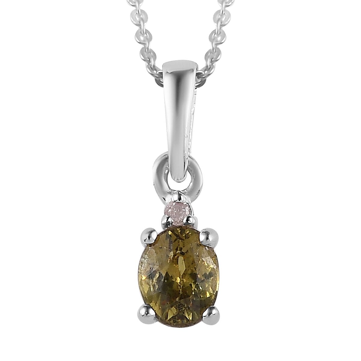 Ambanja Demantoid Garnet and Diamond Accent Solitaire Ring (Size 5.0) Pendant Necklace 20 Inches in Platinum Over Sterling Silver 1.00 ctw