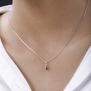 Ambanja Demantoid Garnet and Diamond Accent Solitaire Ring (Size 6.0) Pendant Necklace 20 Inches in Platinum Over Sterling Silver 1.00 ctw