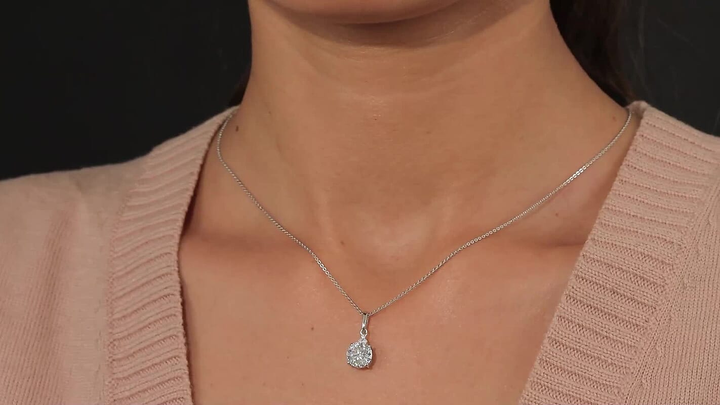 100 Facet Moissanite (Rnd 8mm) Pendant Necklace (20 Inches) in Rhodium Over Sterling Silver 1.85 ctw
