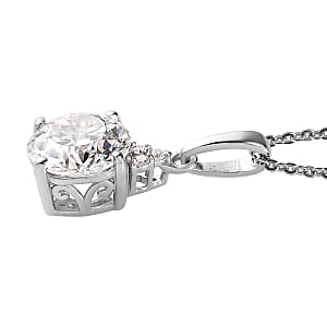 Mother's Day Gift Moissanite (Rnd 8mm) 1.85 ctw Pendant Necklace in Rhodium Over Sterling Silver, 100 Facet Moissanite 20 Inches