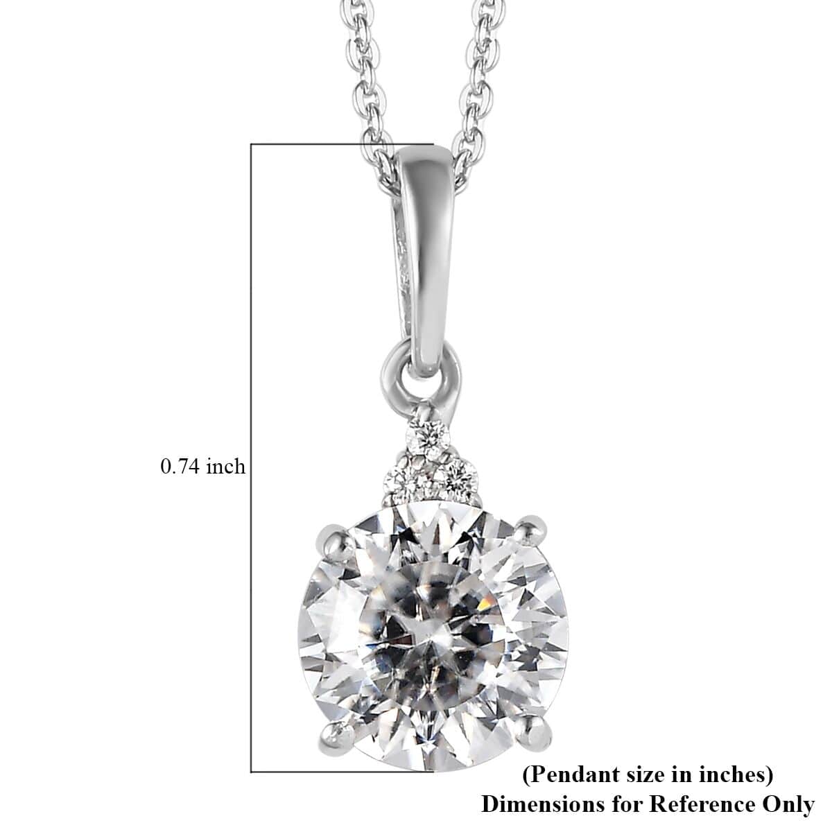 Mother's Day Gift Moissanite (Rnd 8mm) Pendant Necklace (20 Inches) in Platinum Over Sterling Silver, 100 Facet Moissanite 1.80 ctw image number 6