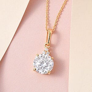 100 Facet Moissanite 1.85 ctw Pendant Necklace in Vermeil Yellow Gold Over Sterling Silver, Solitaire Pendant 20 Inches