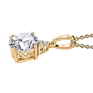 100 Facet Moissanite 1.85 ctw Pendant Necklace in Vermeil Yellow Gold Over Sterling Silver, Solitaire Pendant 20 Inches