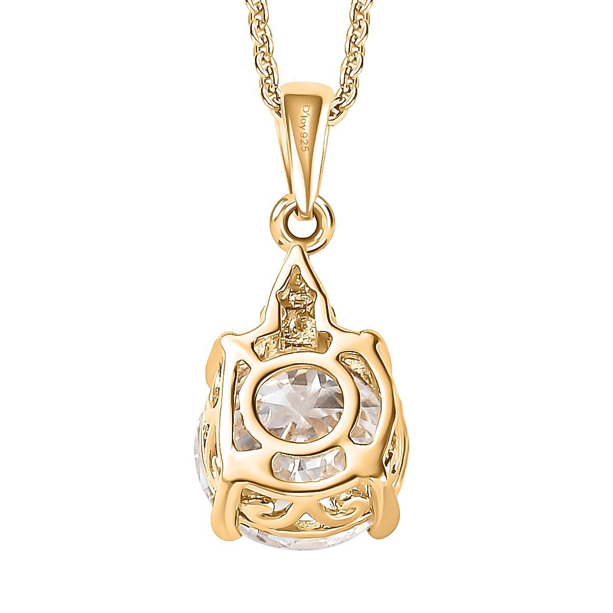 100 Facet Moissanite 1.85 ctw Pendant Necklace in Vermeil Yellow Gold Over Sterling Silver, Solitaire Pendant 20 Inches