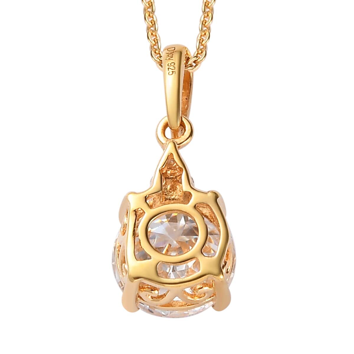 Ankur's Treasure Chest 100 Facet Moissanite (Rnd 8mm) Pendant Necklace (20 Inches) in Vermeil Yellow Gold Over Sterling Silver, Solitaire Pendant 1.85 ctw image number 4