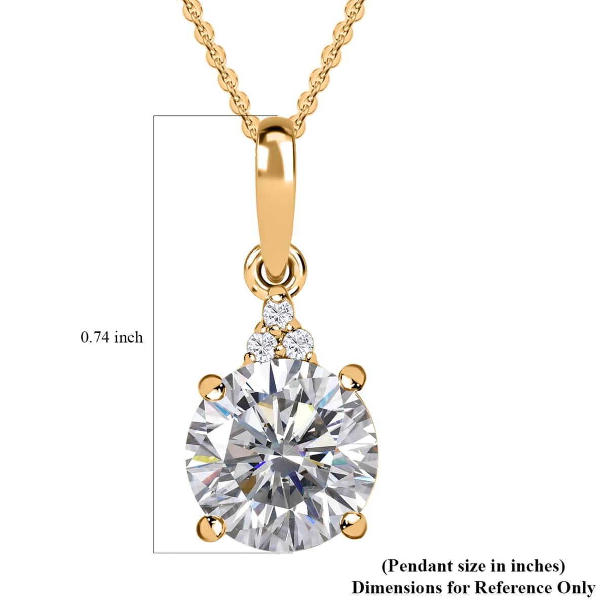 Ankur's Treasure Chest 100 Facet Moissanite (Rnd 8mm) Pendant Necklace (20 Inches) in Vermeil Yellow Gold Over Sterling Silver, Solitaire Pendant 1.85 ctw image number 6