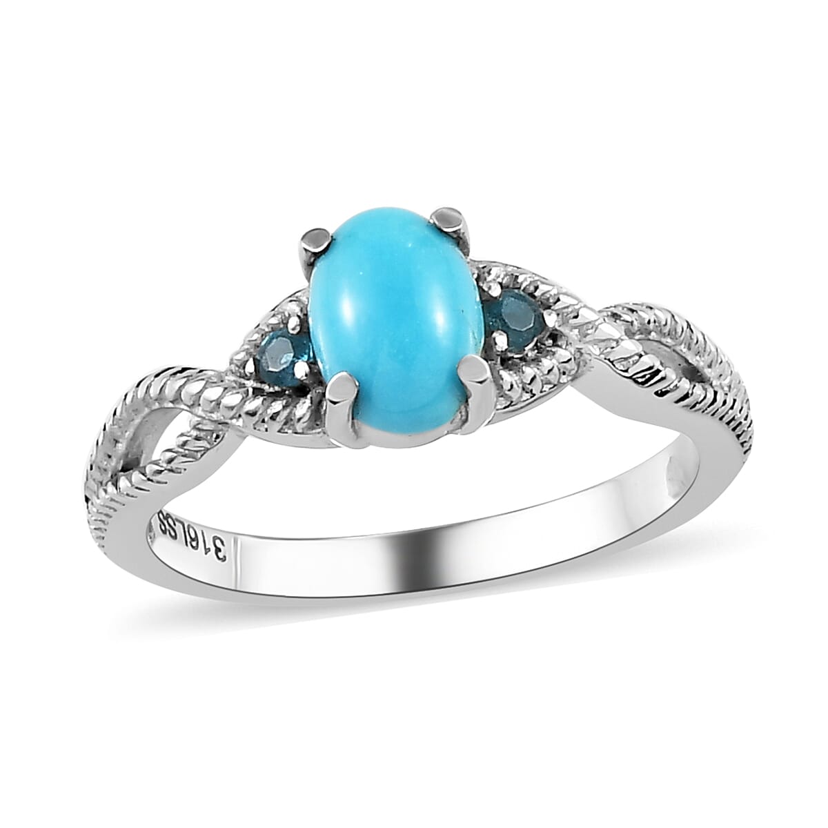 Premium Sleeping Beauty Turquoise and Malgache Neon Apatite Ring (Size 9.00) and Pendant in Stainless Steel 1.50 ctw image number 3