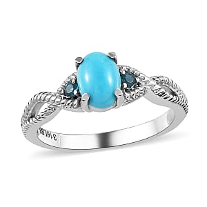 Premium Sleeping Beauty Turquoise and Malgache Neon Apatite Ring (Size 9.00) and Pendant in Stainless Steel 1.50 ctw