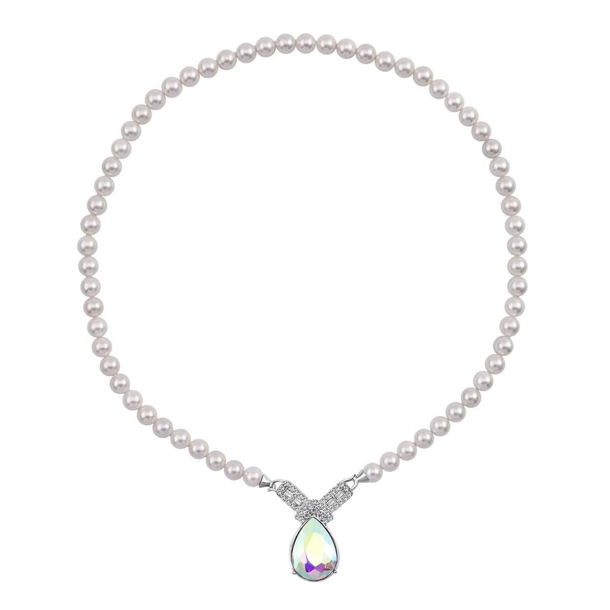 White Mystic Color Glass, Austrian Crystal and White Shell Pearl Pendant Necklace (20 Inches) in Silvertone image number 0