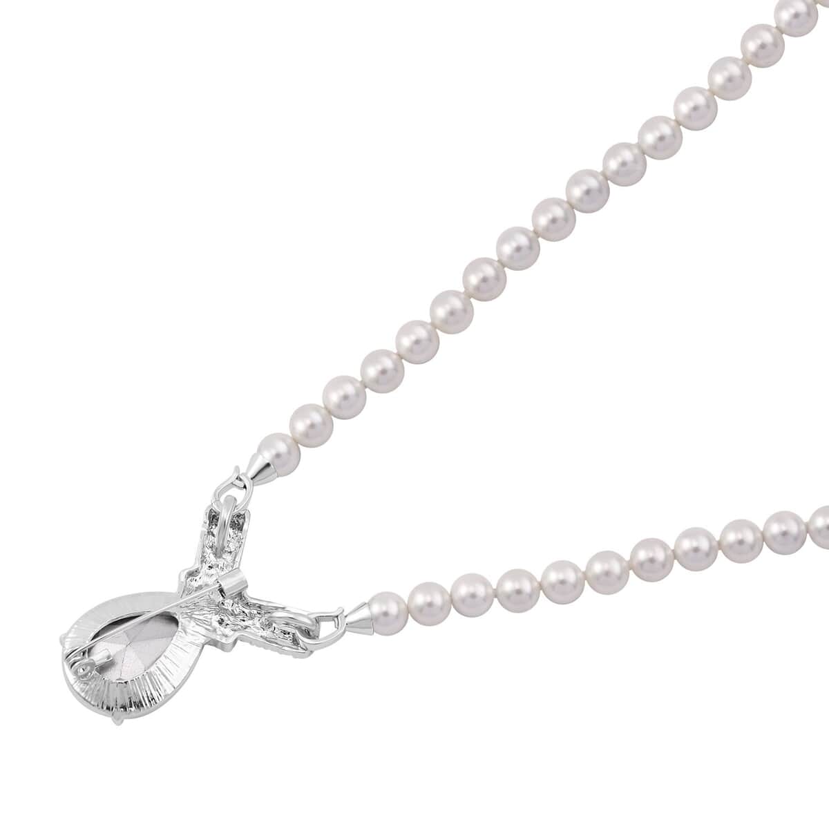 White Mystic Color Glass, Austrian Crystal and White Shell Pearl Pendant Necklace (20 Inches) in Silvertone image number 3