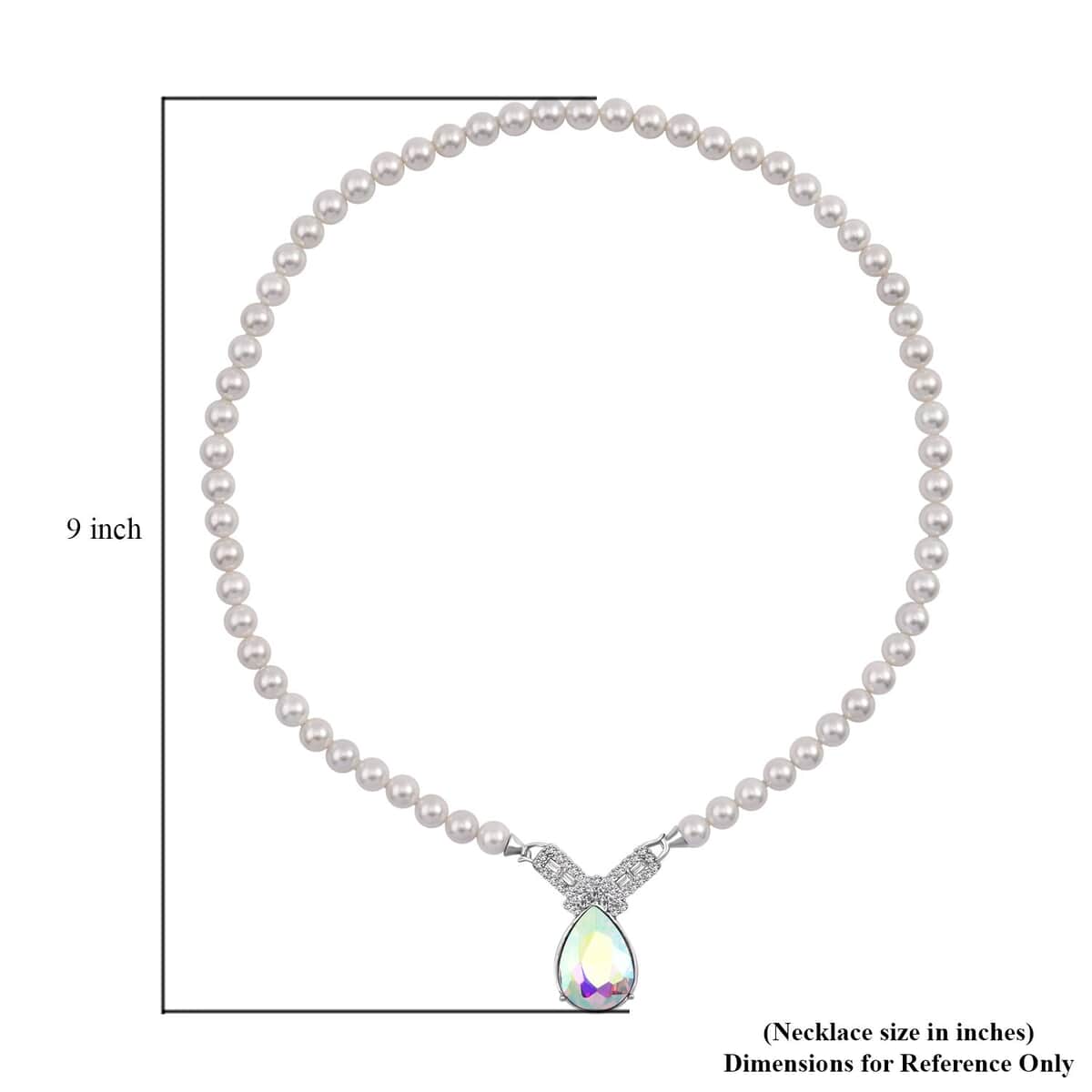 White Mystic Color Glass, Austrian Crystal and White Shell Pearl Pendant Necklace (20 Inches) in Silvertone image number 4