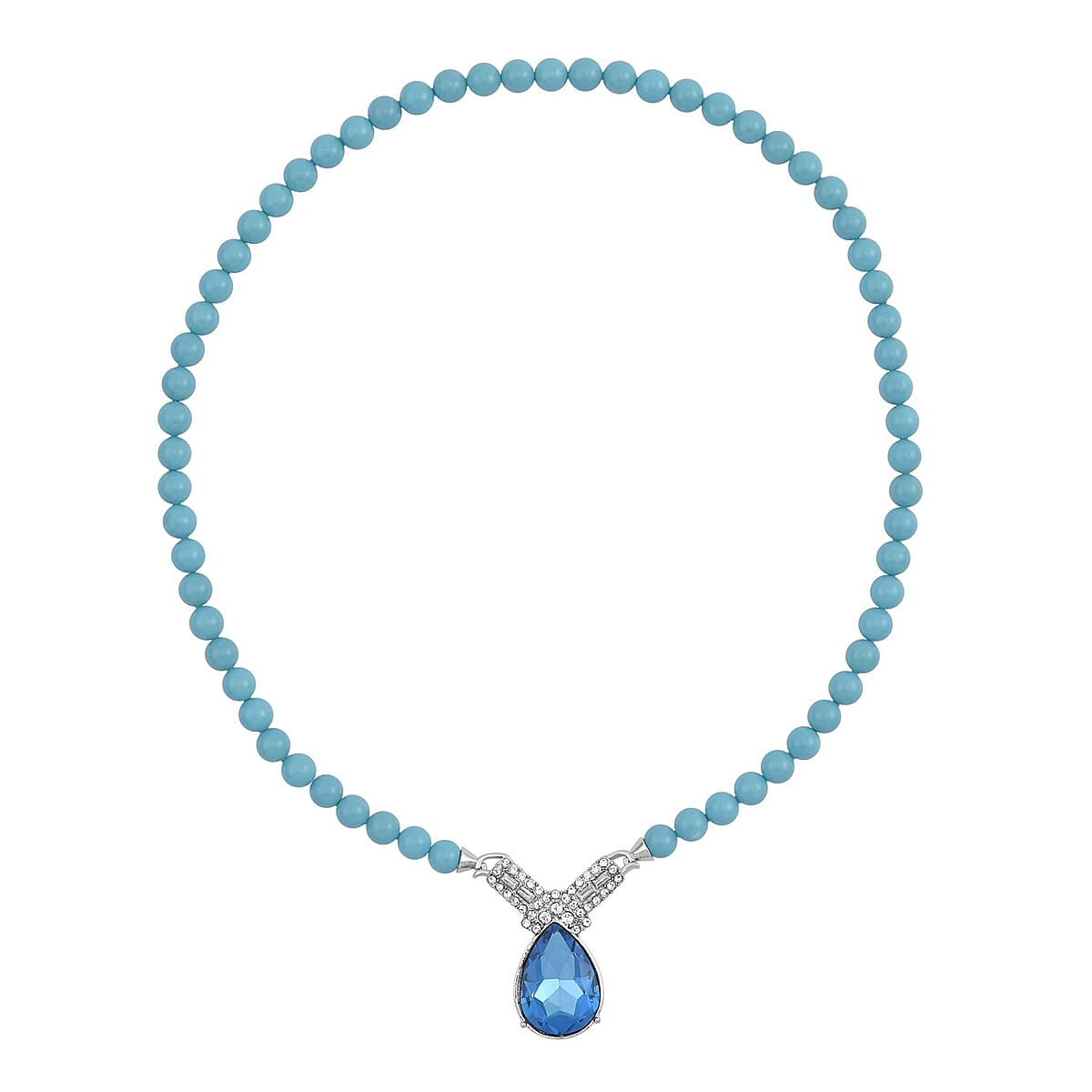 Blue Glass, Austrian Crystal and Sleeping Beauty Color Shell Pearl Pendant Necklace 20 Inches in Silvertone 277.03 ctw image number 0