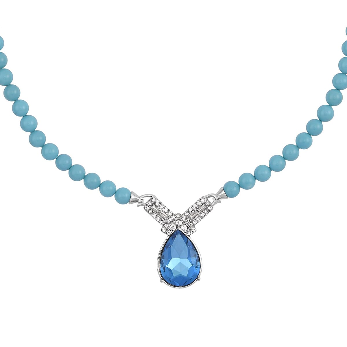 Blue Glass, Austrian Crystal and Sleeping Beauty Color Shell Pearl Pendant Necklace 20 Inches in Silvertone 277.03 ctw image number 2