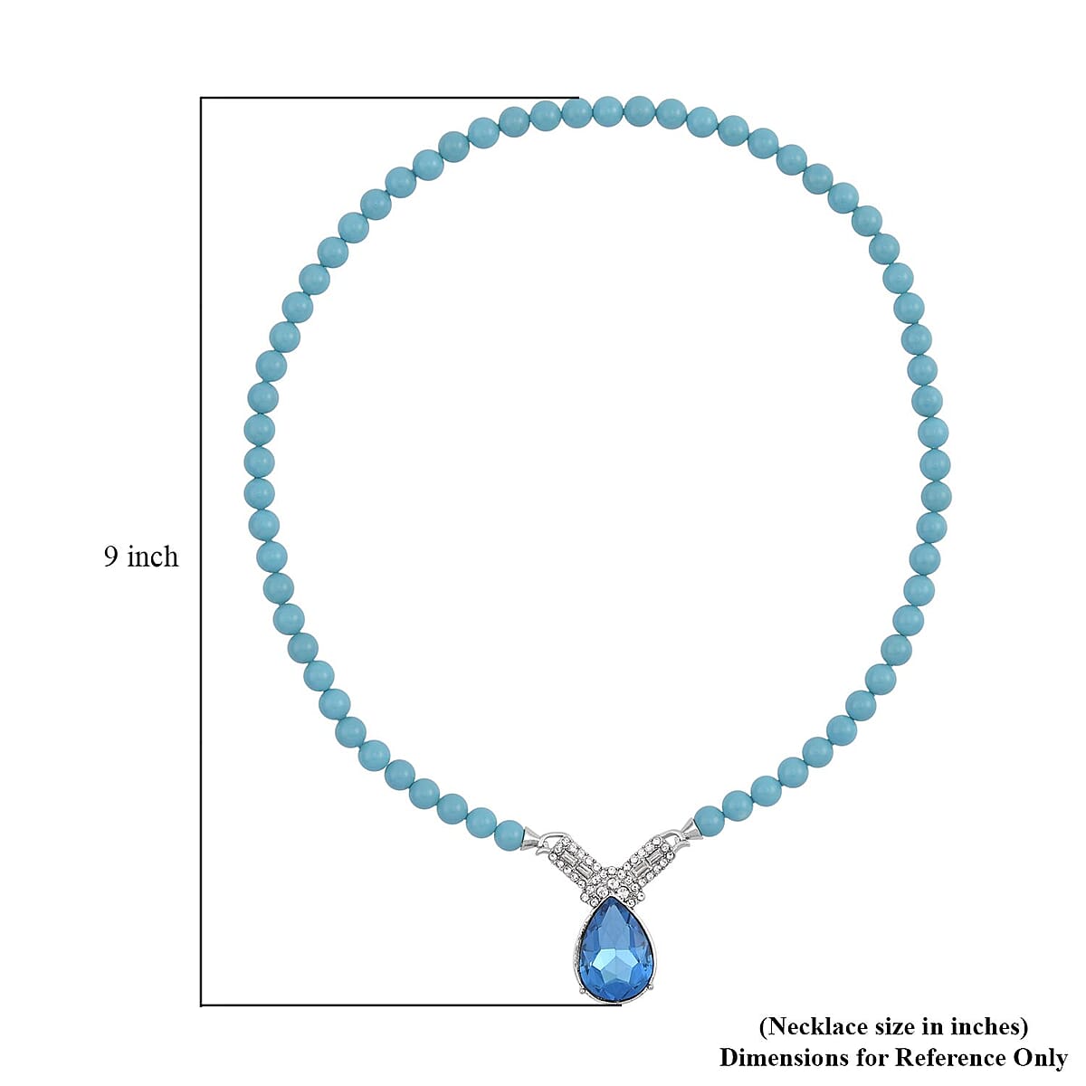 Blue Glass, Austrian Crystal and Sleeping Beauty Color Shell Pearl Pendant Necklace 20 Inches in Silvertone 277.03 ctw image number 4