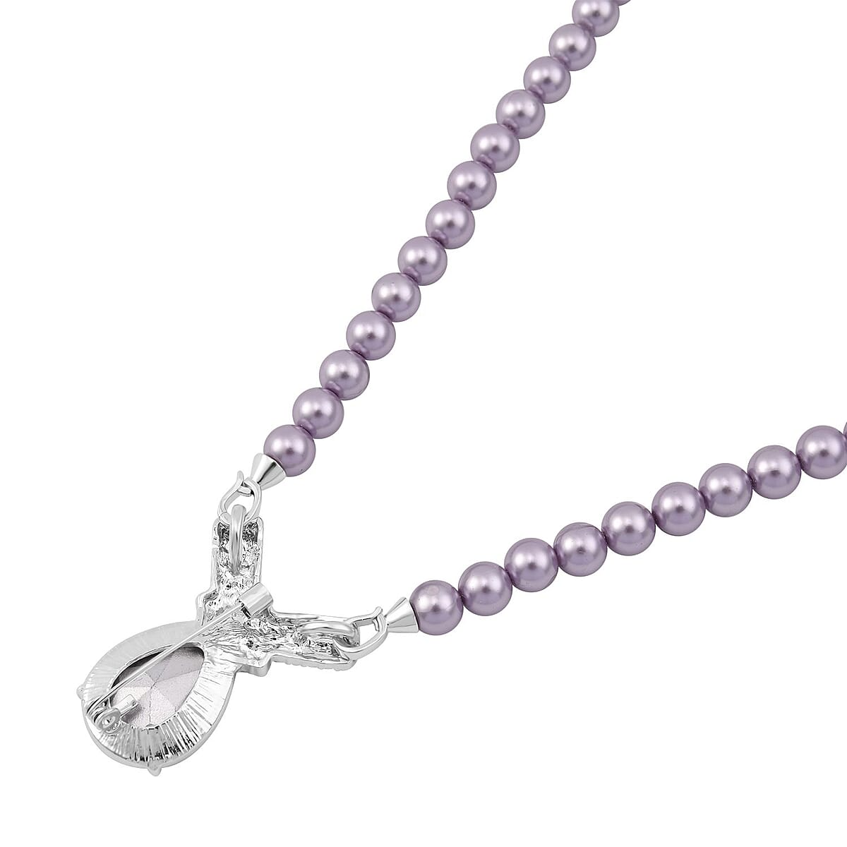 Purple Glass, Austrian Crystal and Purple Shell Pearl Pendant Necklace 20 Inches in Silvertone image number 3