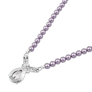 Purple Glass, Austrian Crystal and Purple Shell Pearl Pendant Necklace 20 Inches in Silvertone