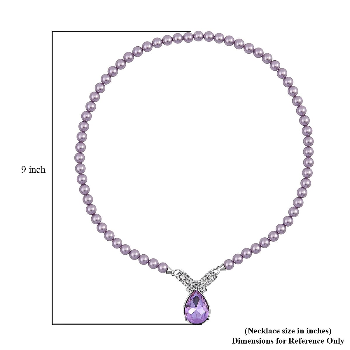 Purple Glass, Austrian Crystal and Purple Shell Pearl Pendant Necklace 20 Inches in Silvertone image number 4