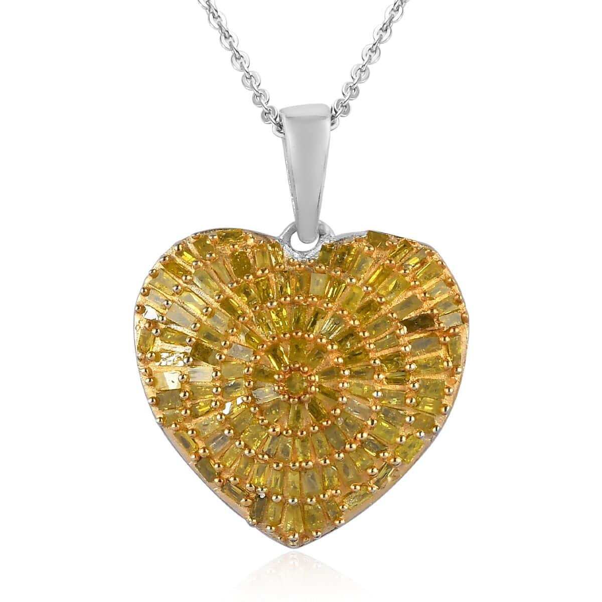 TLV Yellow Diamond (IR) Heart Pendant Necklace (20 Inches) in Rhodium & Platinum Over Sterling Silver 1.00 ctw image number 0