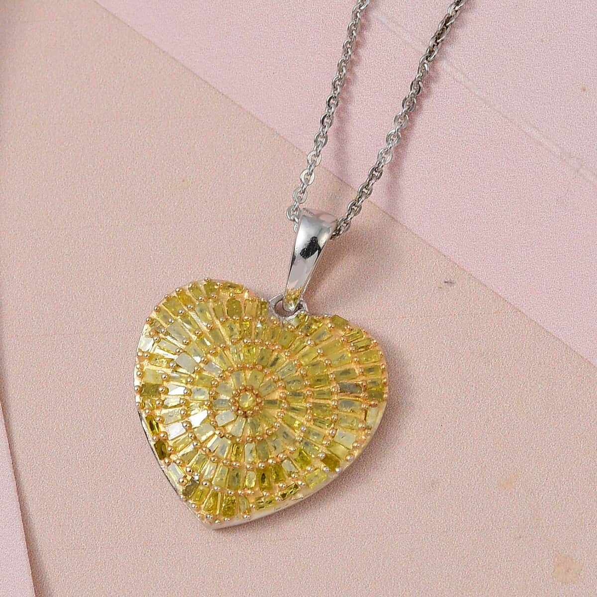 TLV Yellow Diamond (IR) Heart Pendant Necklace (20 Inches) in Rhodium & Platinum Over Sterling Silver 1.00 ctw image number 1