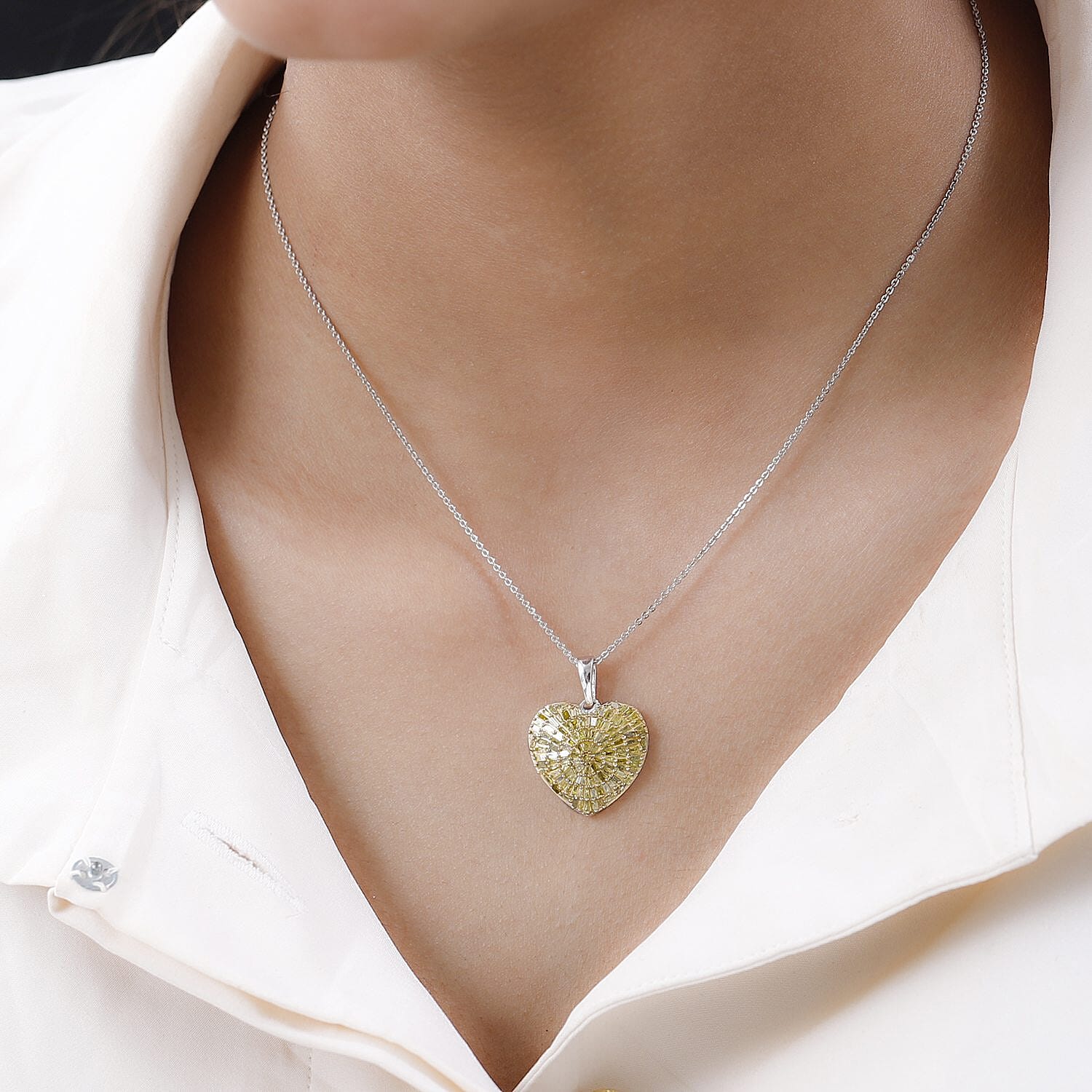 Yellow Diamond Heart Pendant Necklace 20 Inches in Rhodium and Platinum Over Sterling Silver 1.00 ctw