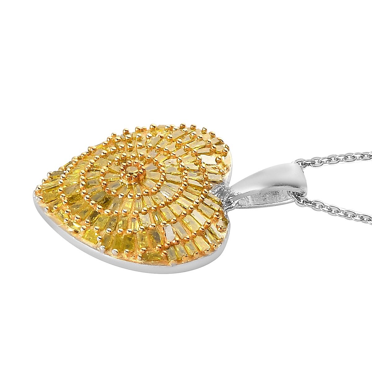 Yellow Diamond Heart Pendant Necklace 20 Inches in Rhodium and Platinum Over Sterling Silver 1.00 ctw