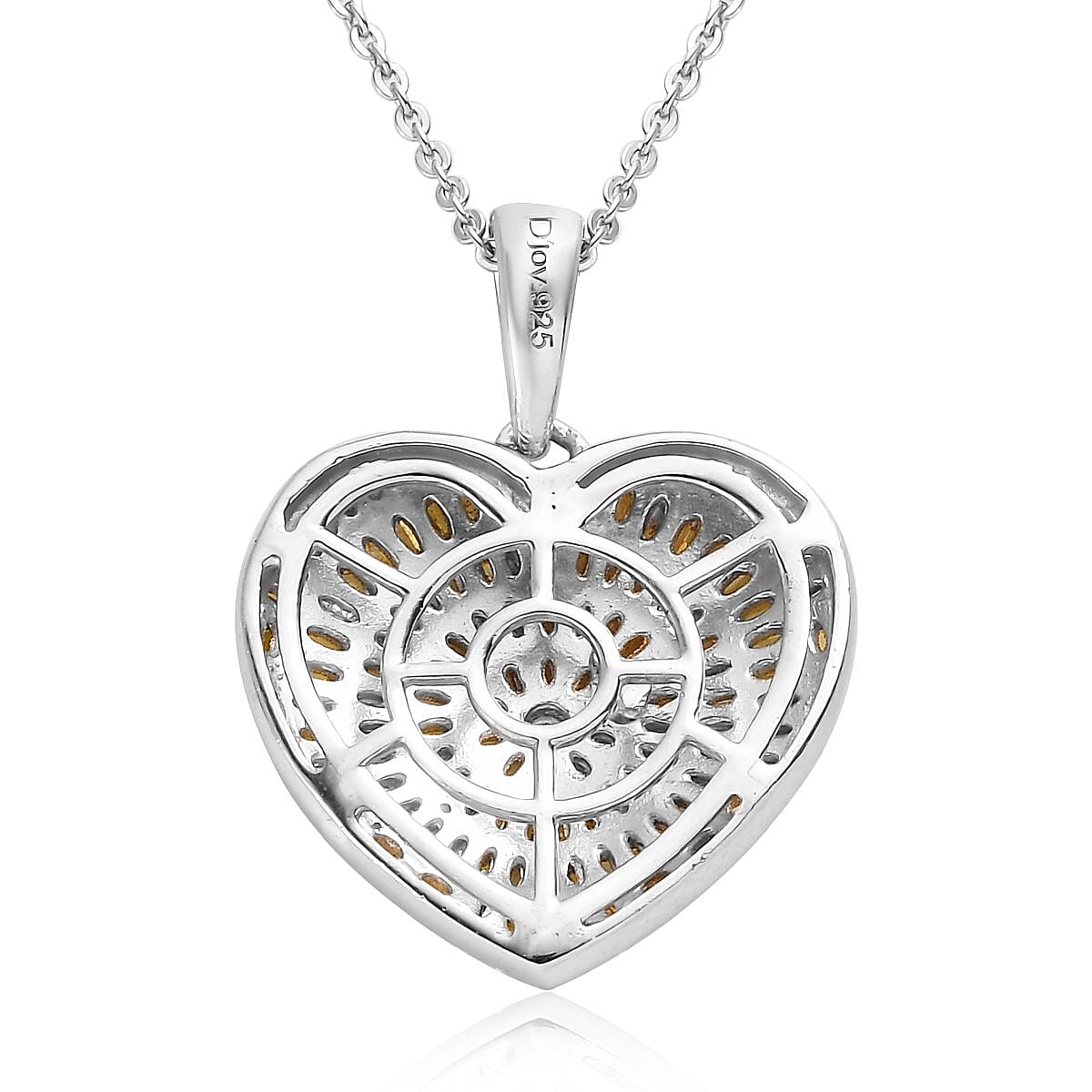 Yellow Diamond Heart Pendant Necklace 20 Inches in Rhodium and Platinum Over Sterling Silver 1.00 ctw