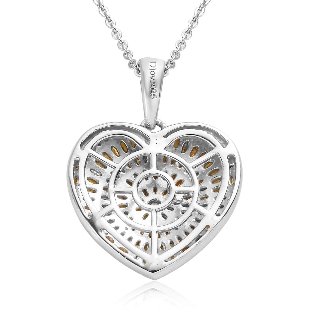 TLV Yellow Diamond (IR) Heart Pendant Necklace (20 Inches) in Rhodium & Platinum Over Sterling Silver 1.00 ctw image number 4