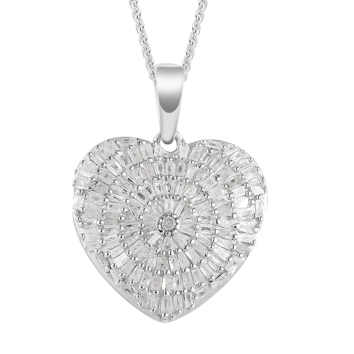 Diamond Heart Pendant Necklace 20 Inches in Platinum Over Sterling Silver 1.00 ctw image number 0