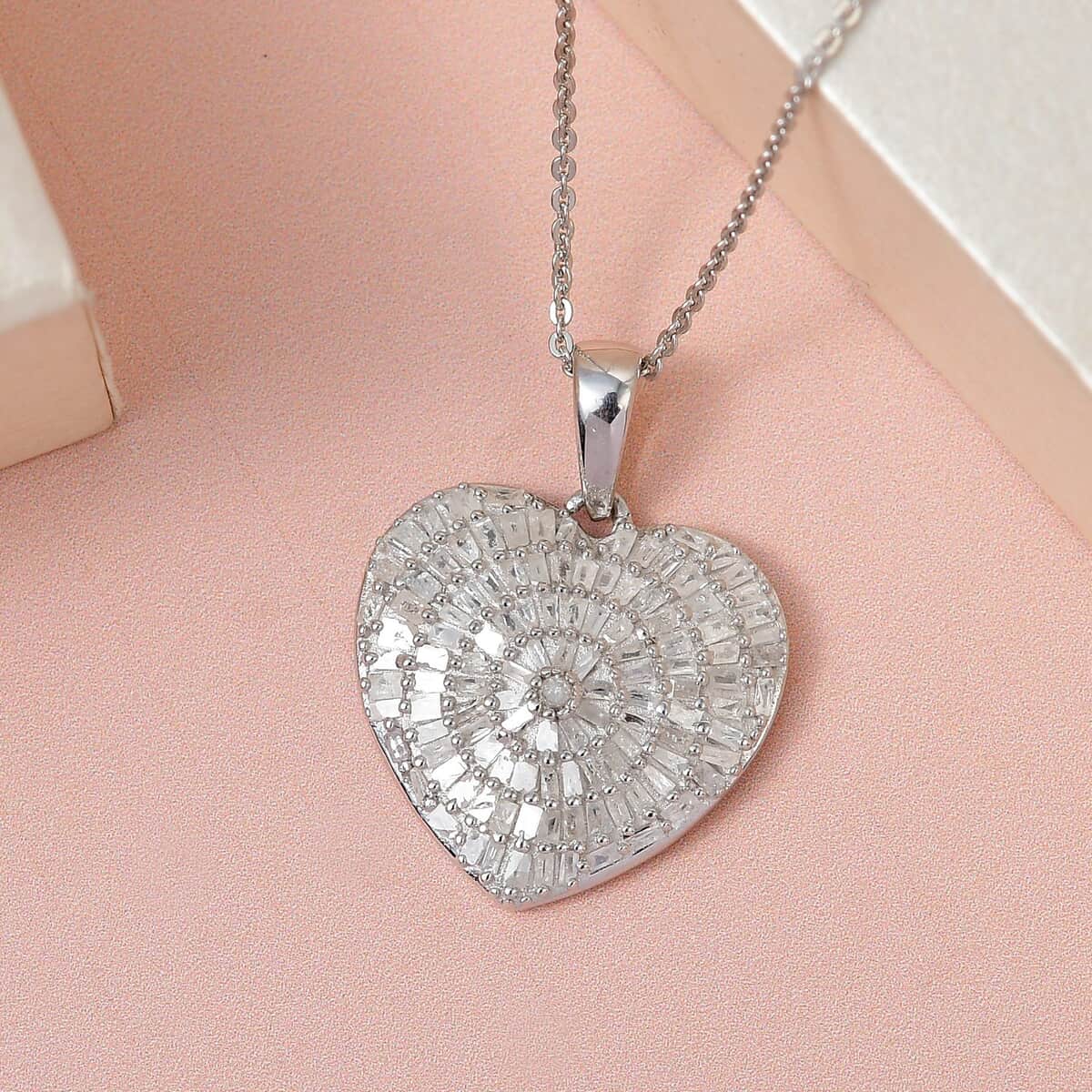 Diamond Heart Pendant Necklace 20 Inches in Platinum Over Sterling Silver 1.00 ctw image number 1