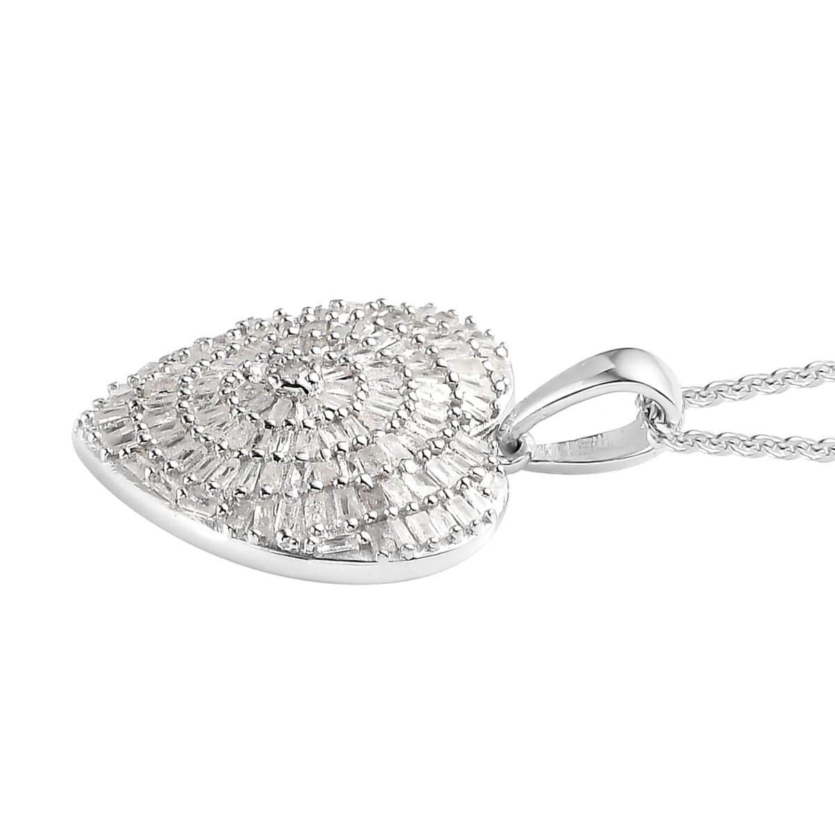 Diamond Heart Pendant Necklace 20 Inches in Platinum Over Sterling Silver 1.00 ctw image number 3