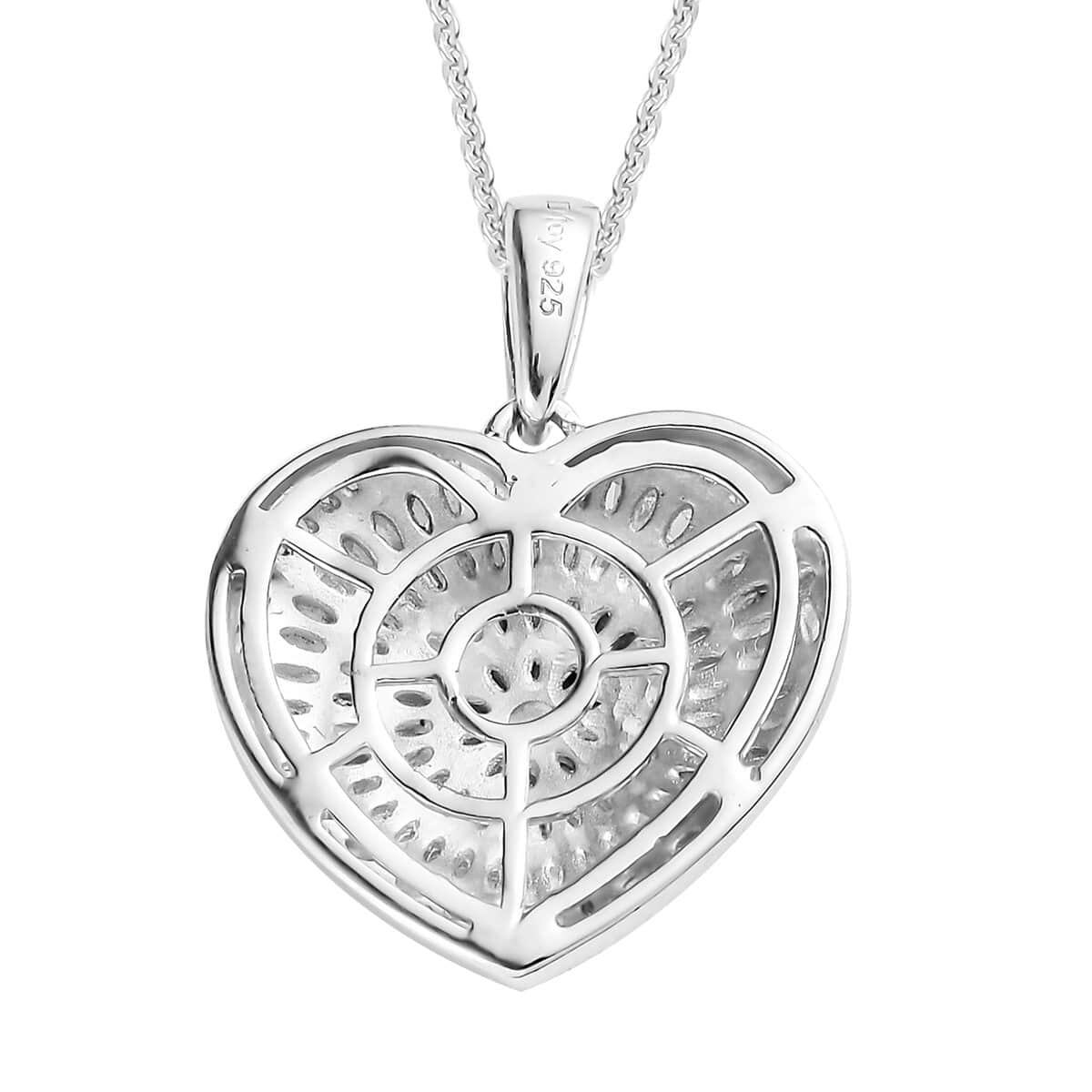 Diamond Heart Pendant Necklace 20 Inches in Platinum Over Sterling Silver 1.00 ctw image number 4