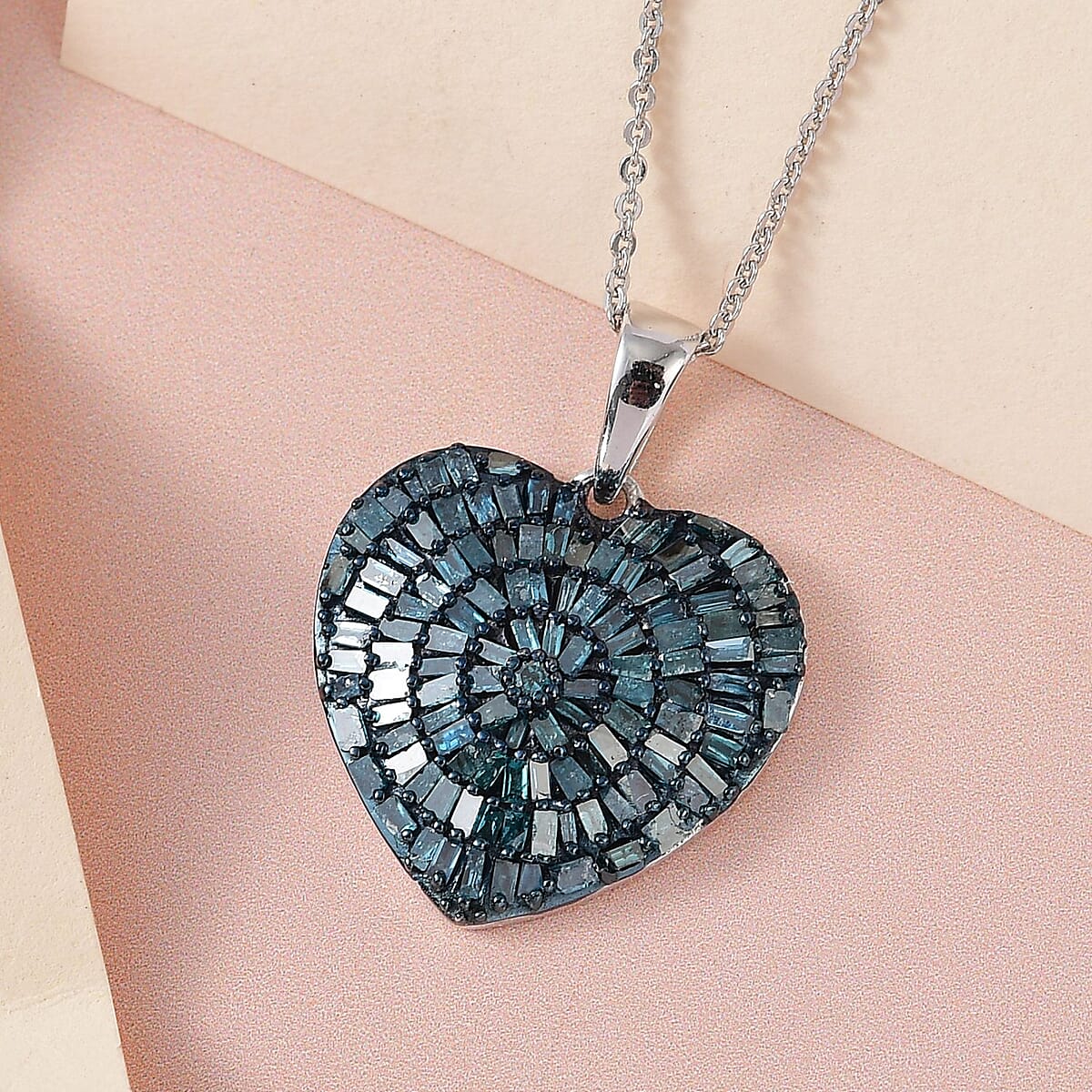 Blue Diamond Heart Pendant Necklace 20 Inches in Rhodium & Platinum Over Sterling Silver 1.00 ctw image number 1